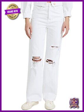 High Rise Straight Leg Ripped Knee Distressed Jeans Stylish Pants